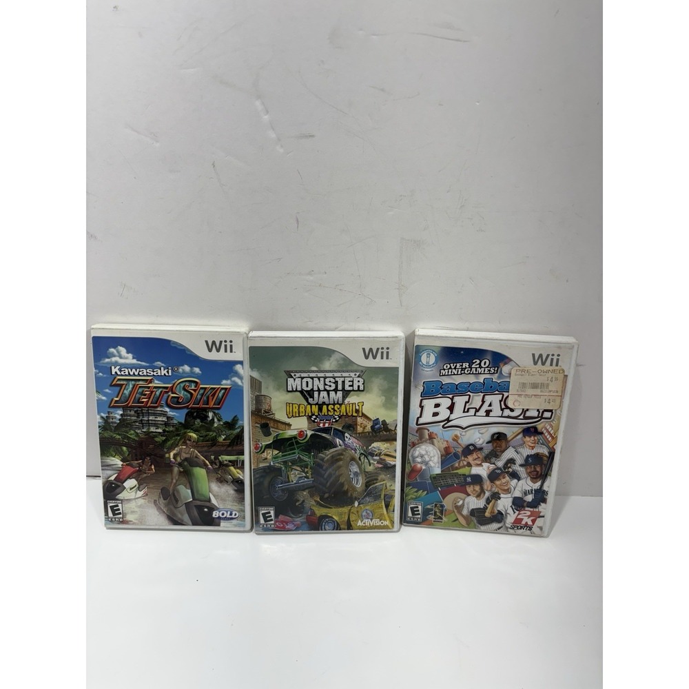 Lot Of 3 Nintendo Wii Games Monster Jam Urban Baseball Blast Kawasaki Jet Ski